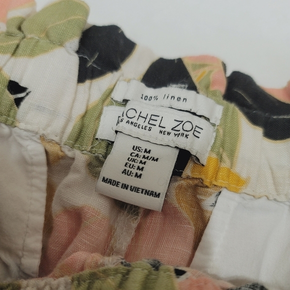 Rachel Zoe linen floral Summer Beach paper bag waist shorts tie belt - Picture 6 of 7